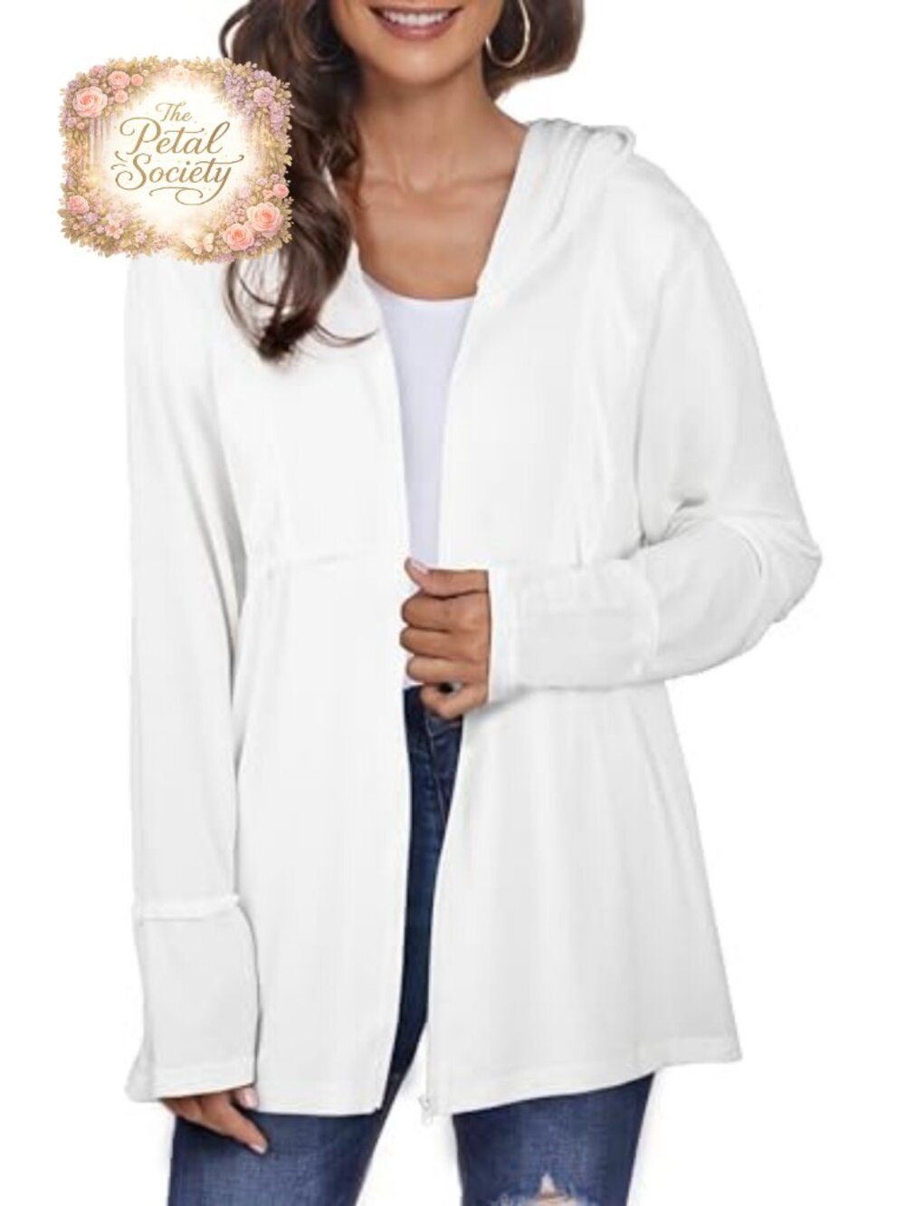 Full Zip Up Hoodie Pleated Tiered Ruffle Hooded Sweatshirt Jacket